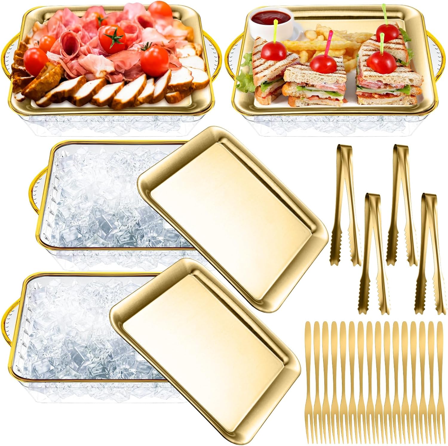 Chilled Serving Tray Set for Parties - 9in Gold Platter