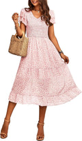 BTFBM Women's Casual Midi Dress with Ruffles and Tiered Sleeves