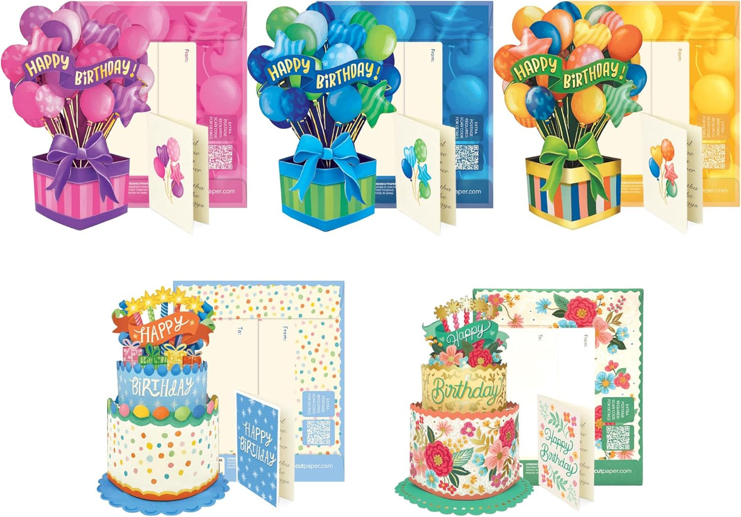 Freshcut Paper Birthday Collection Mini 3D Popup Cards Set