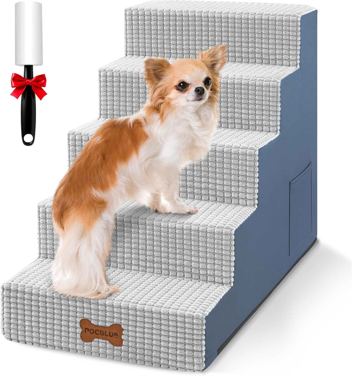 POCBLUE Dog Stairs for Small Dogs and Cats - 5-Step Pet Ramp