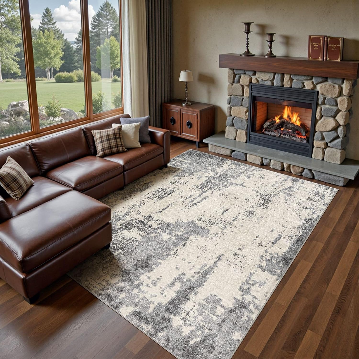 5x7 Area Rug for Living Room - Soft Washable Abstract Design