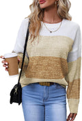 Women's Striped Color Block Sweater Long Sleeve Crewneck - Casual
