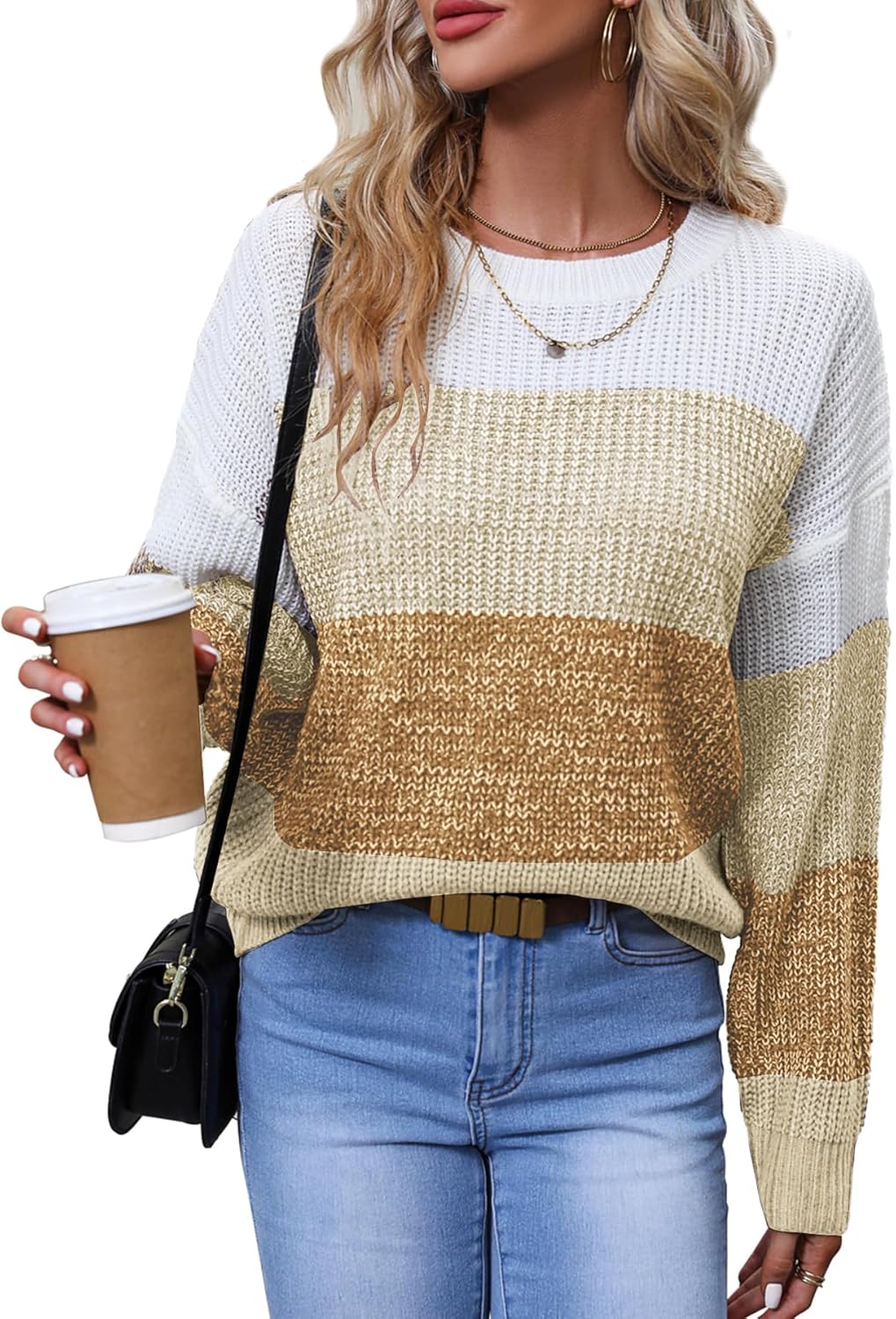 Women's Striped Color Block Sweater for Casual and Business Wear