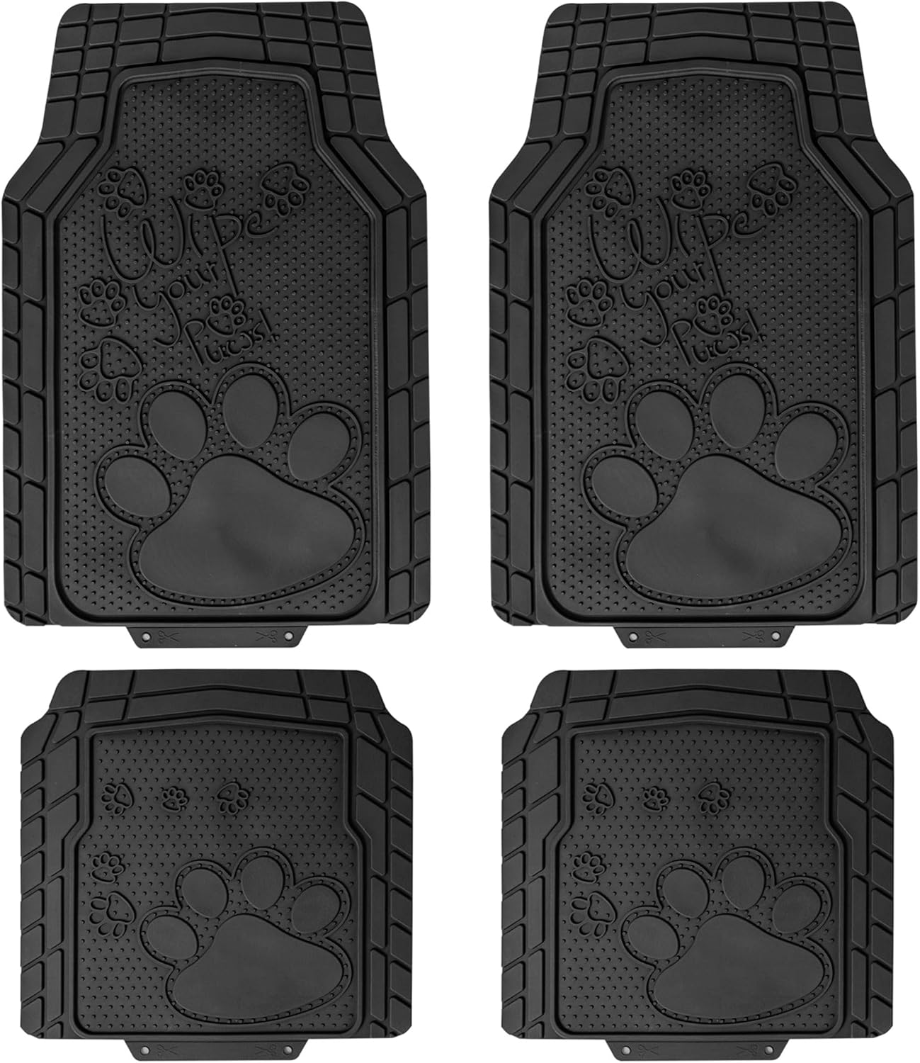 Adorable Paw Print Car Floor Mats - Heavy-Duty Rubber Set