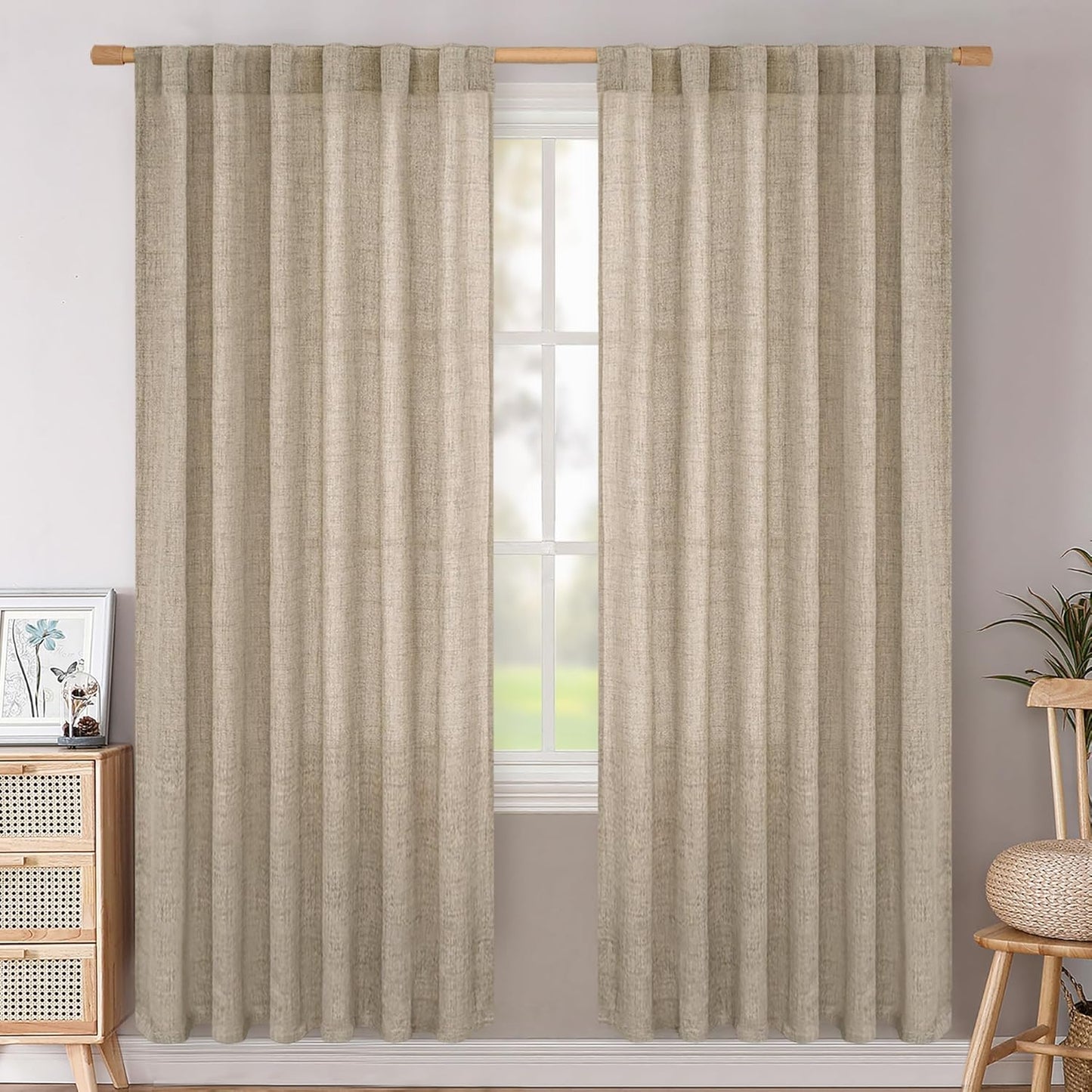 BGment Oatmeal Linen Semi Sheer Curtains for Elegant Living