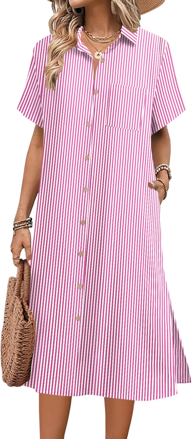 HOTOUCH Womens Summer Dress Casual Midi Shirt Button Down Style