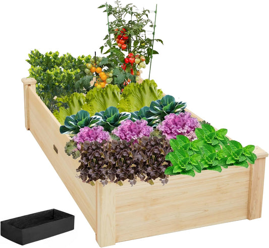 4x2ft Outdoor Wooden Raised Garden Bed Planter for Vegetables