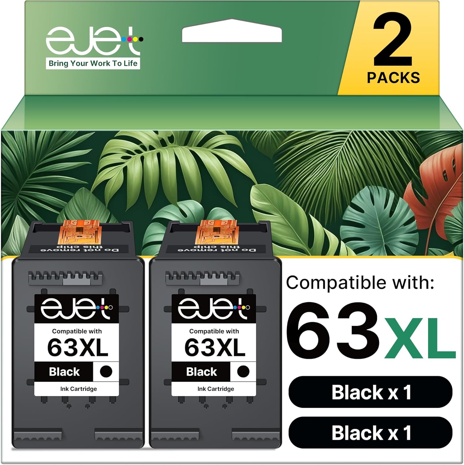 ejet 63XL Black Ink Cartridge Replacement for HP Printers