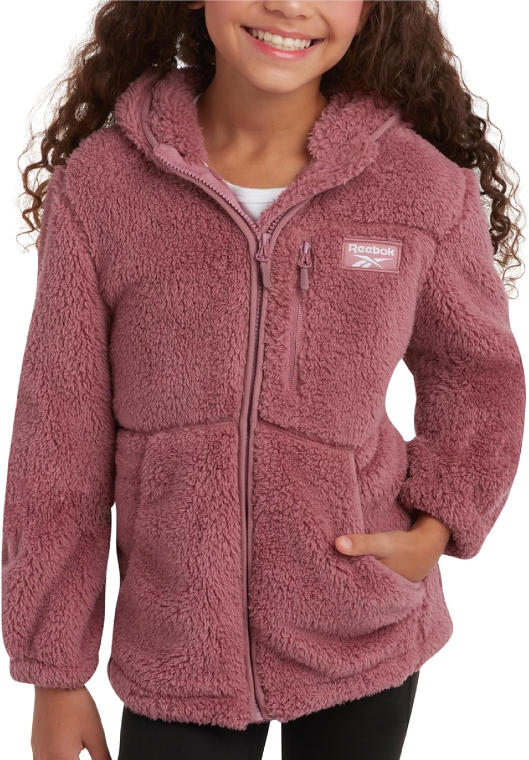 Reebok Girls Fleece Jacket for Winter - Cozy Sherpa Teddy Coat