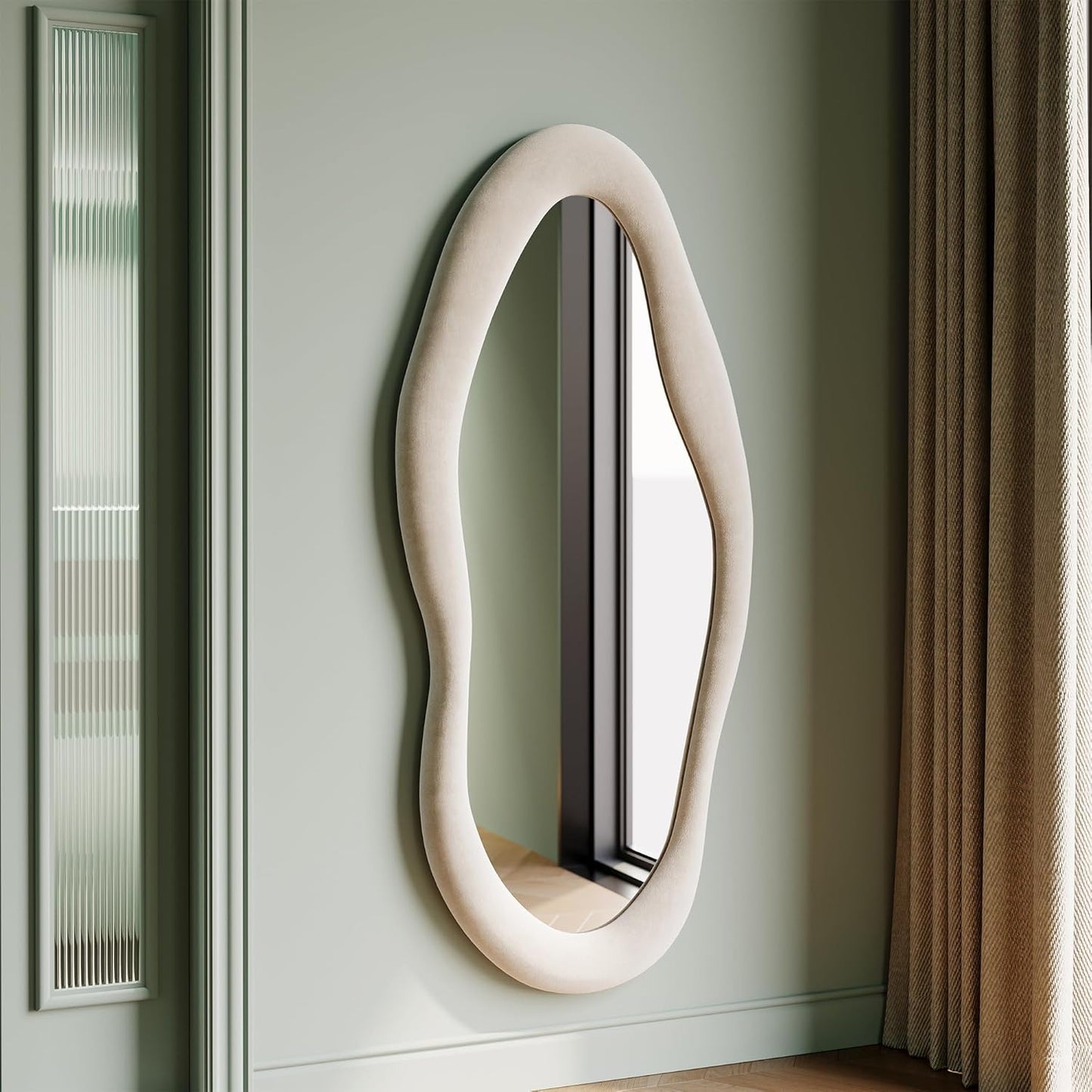 Unique 55 x 24 Wall Mirror with Flannel Wrapped Frame
