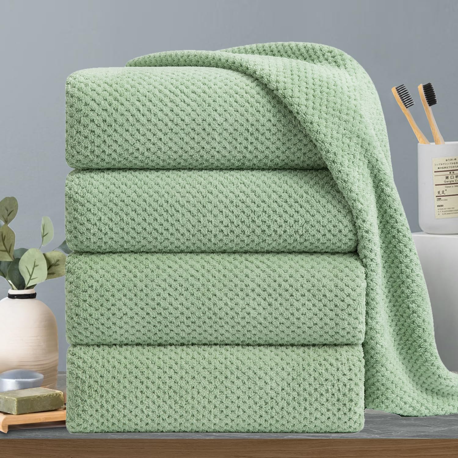 Extra Large Bath Towels Set - Green Luxury 600 GSM Softness