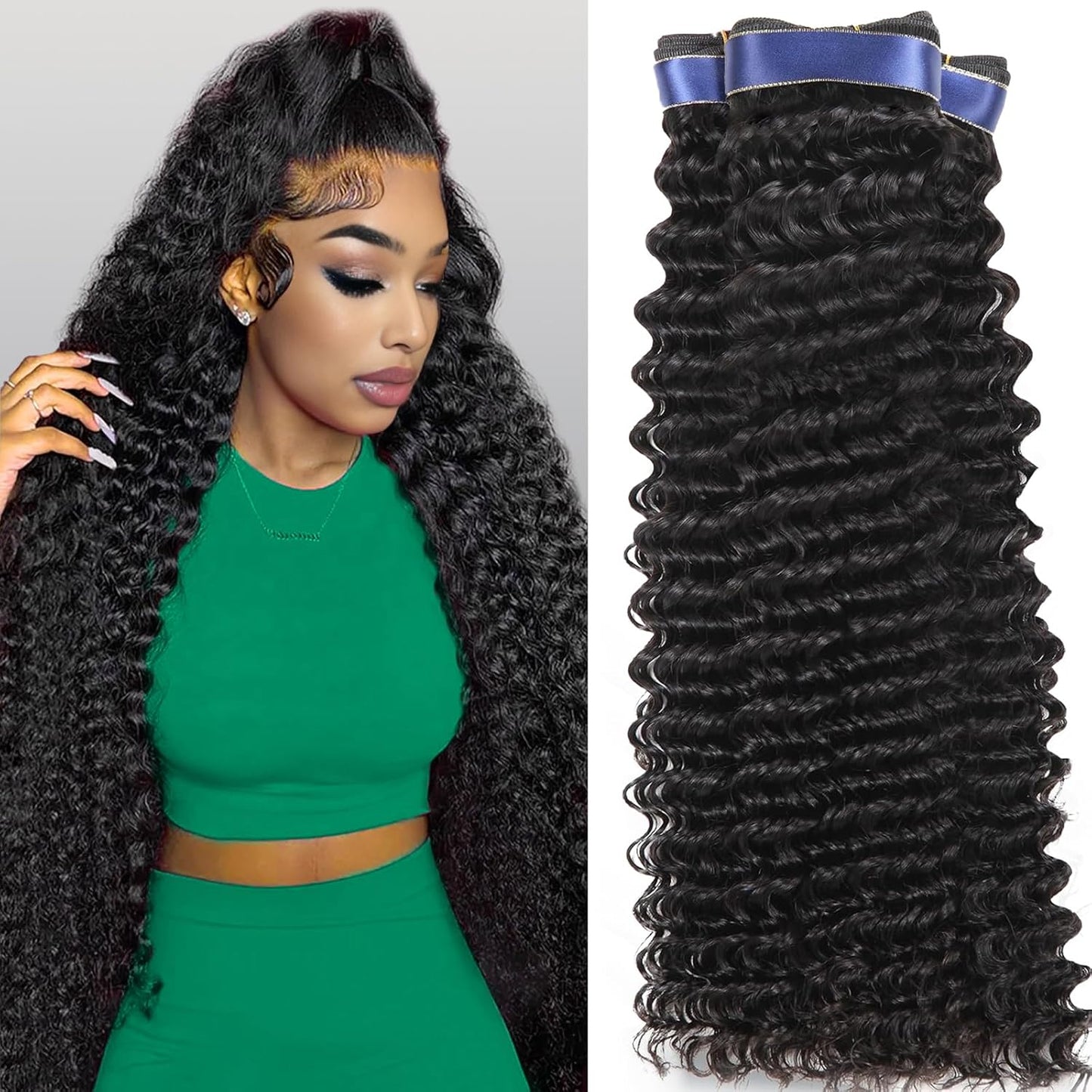 Deep Wave Human Hair Bundles 20 22 24 Inch Curly Extensions