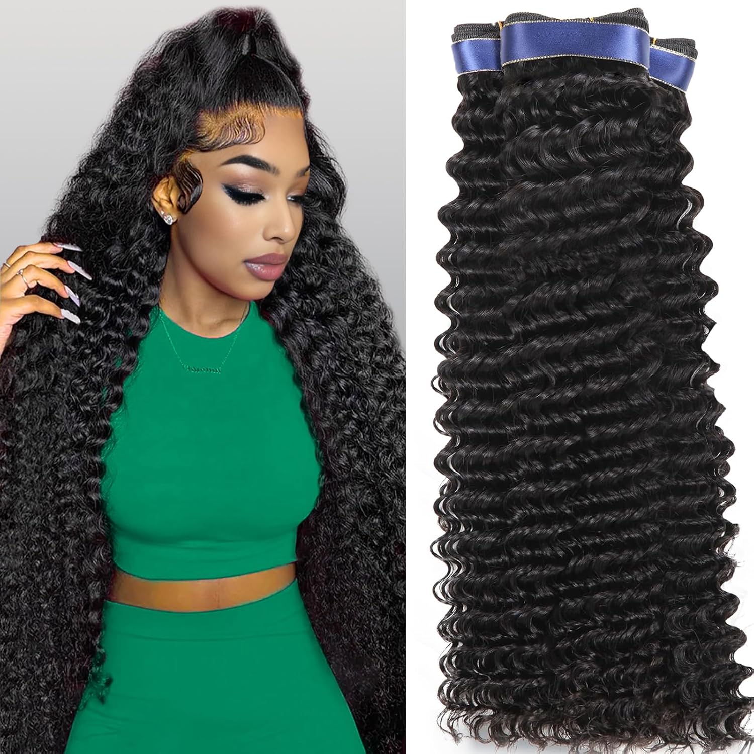 Deep Wave Human Hair Bundles 20 22 24 Inch Curly Extensions