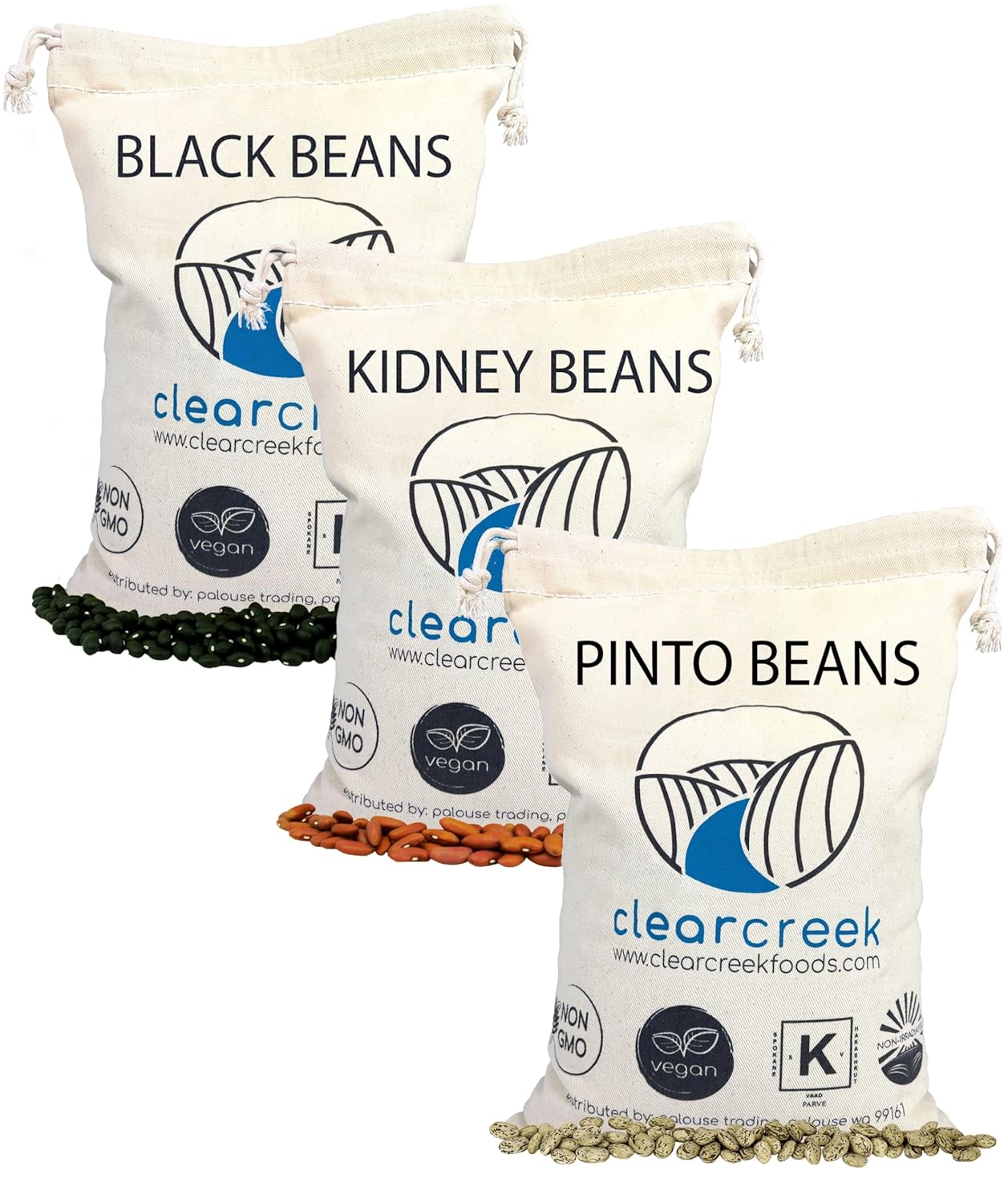 CLEAR CREEK Bean Pack: Black, Pinto, and Kidney Beans - 12 lbs