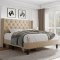Queen Platform Bed Frame with Button Tufted Headboard - Quiet, Sturdy