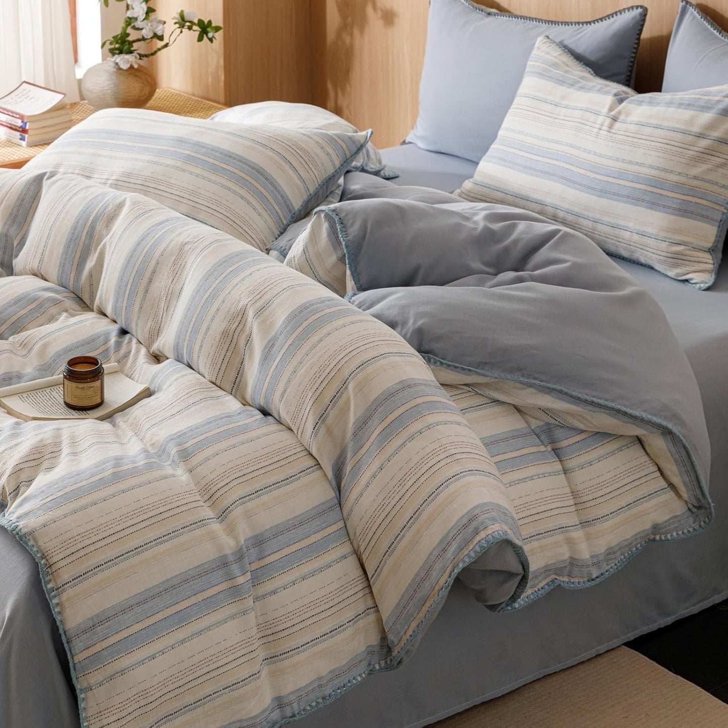 VM VOUGEMARKET Pinstripes Duvet Cover Set Queen for Comfort