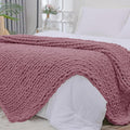 Chunky Knit Throw Blanket 40x80 in - Cozy Hand Knitted Chenille
