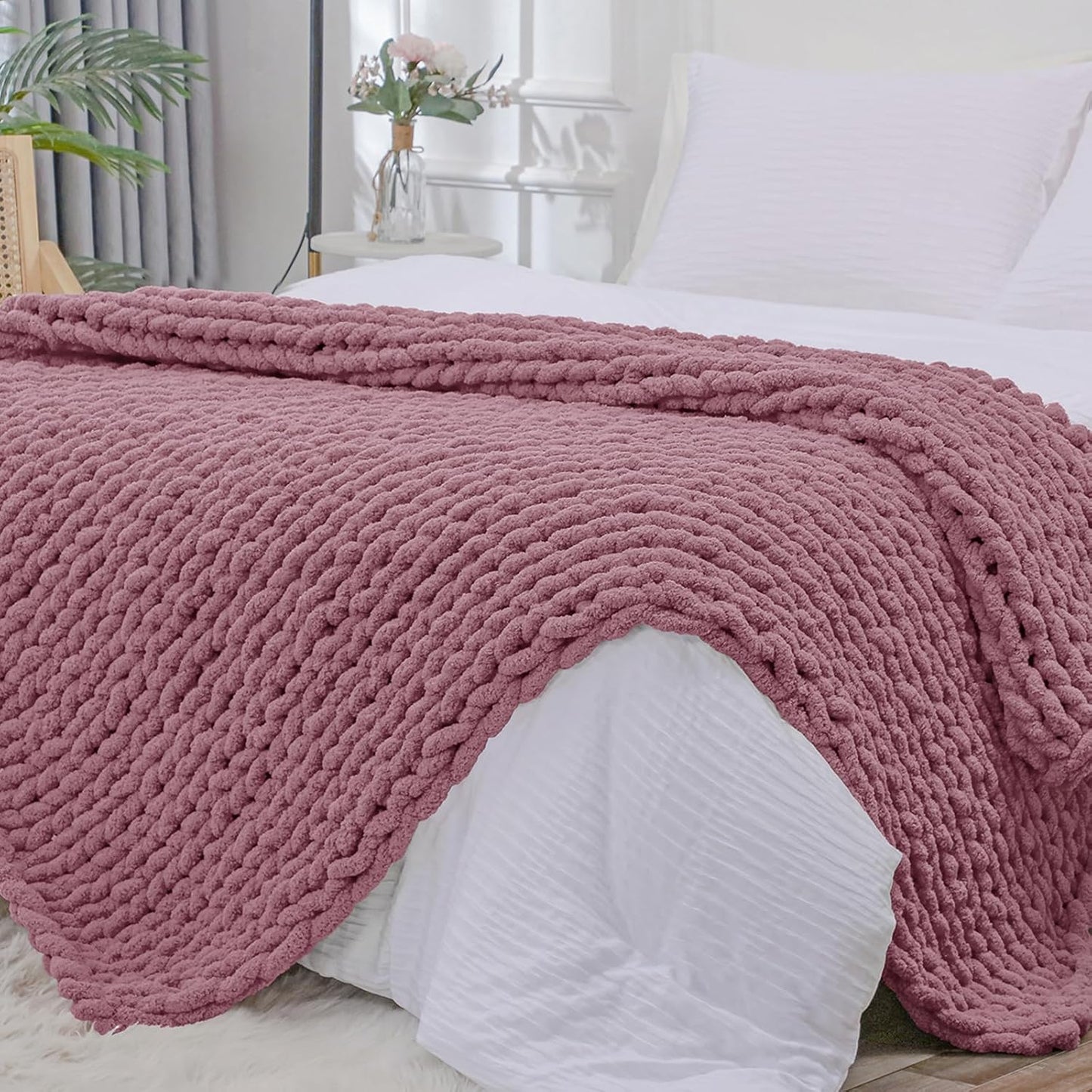 Bigacogo Chunky Knit Throw Blanket for Couch, Cozy Soft Design