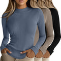 Riyiper Women's Ribbed Mock Turtleneck Long Sleeve Tops - Slim Fit 95%
