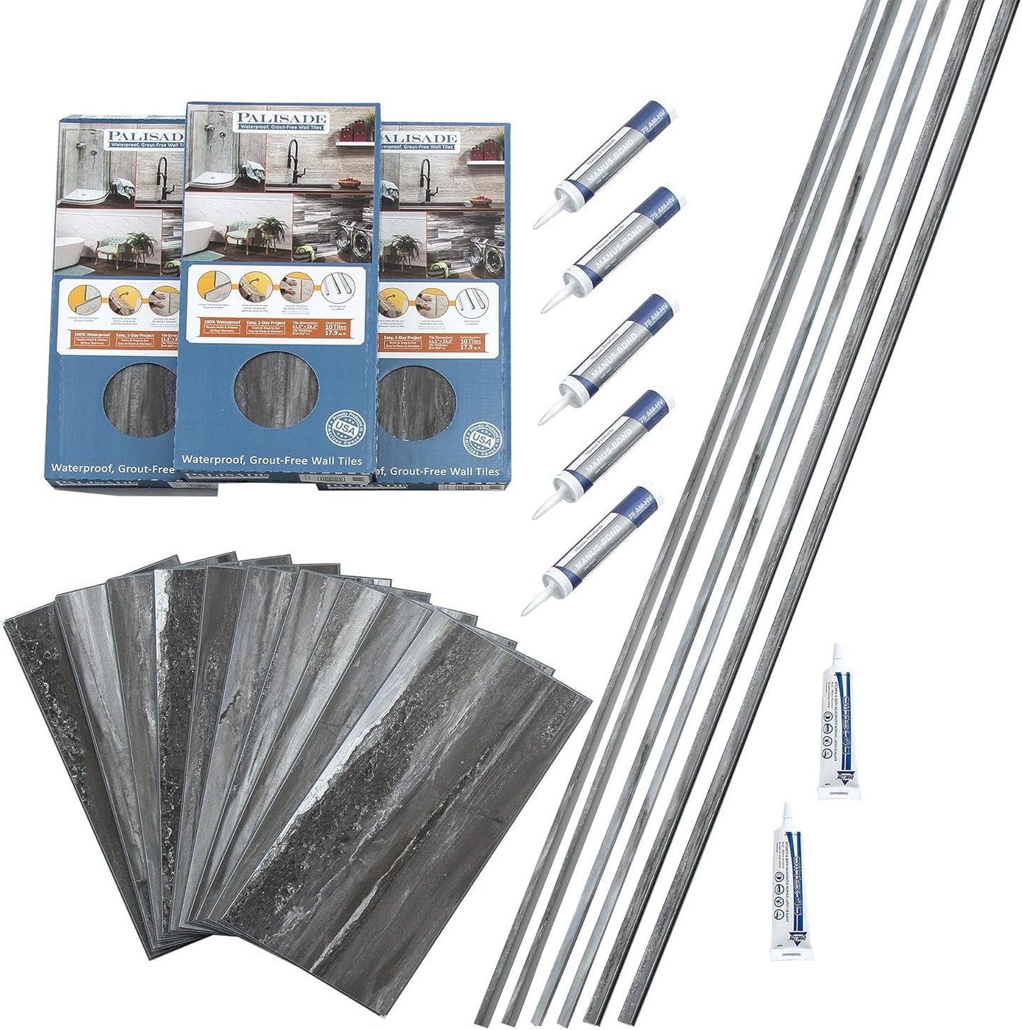 Palisade Interlocking Vinyl Tile Shower Kit in Prado Granite