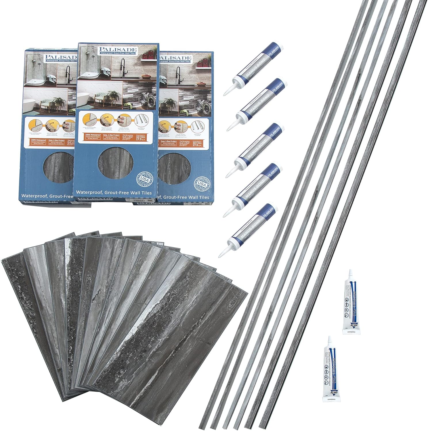 Palisade Interlocking Vinyl Tile Shower Kit in Prado Granite