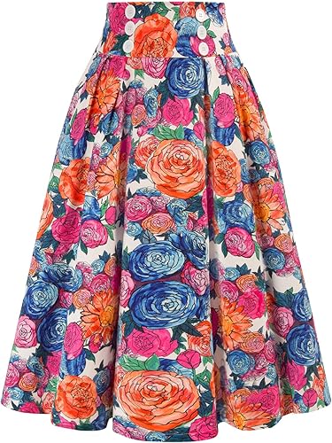 Belle Poque Women Plaid Skirt Vintage High Waist Pleated Design