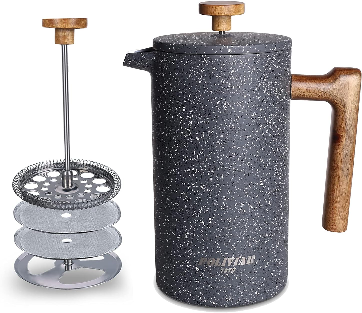POLIVIAR French Press Coffee Maker with Real Wood Handle