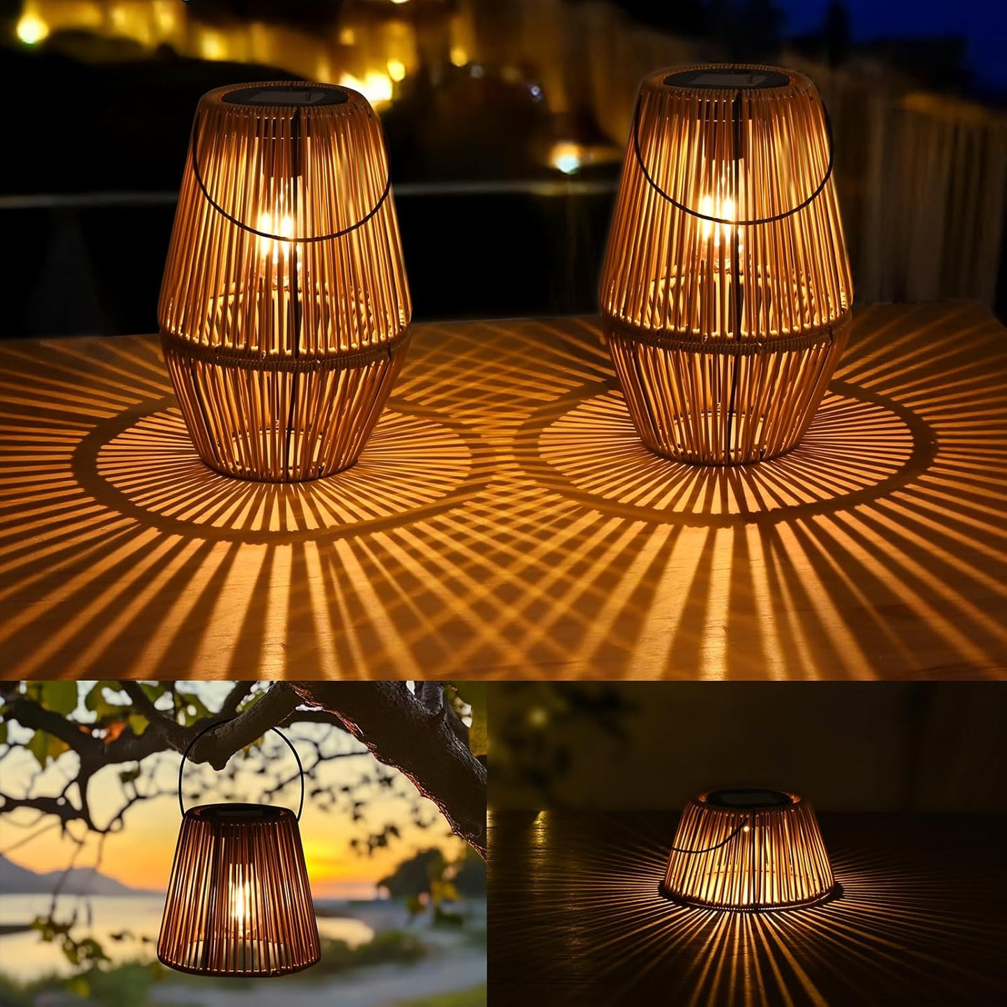Uspring 2 Pack 3-in-1 Solar Lanterns for Outdoor Decor
