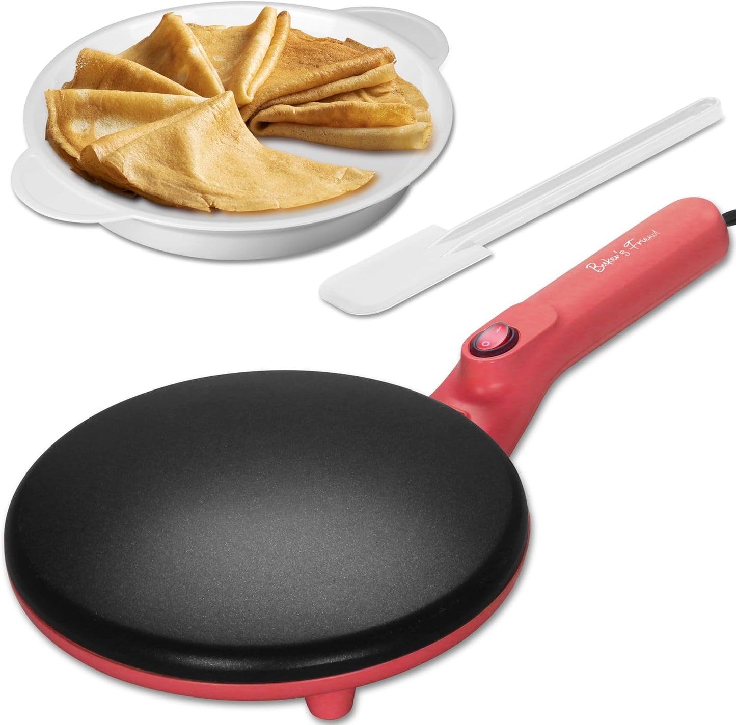 Baker's Friend Electric Crepe Maker - Non-stick 8 Inch Surface