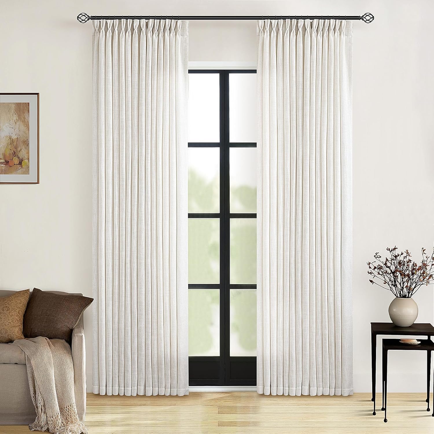 90 Inch Pinch Pleated Linen Curtains for Living Room Decor