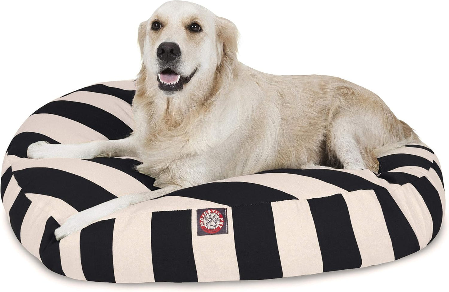 Black Vertical Stripe Large Round Indoor Outdoor Pet Dog Bed