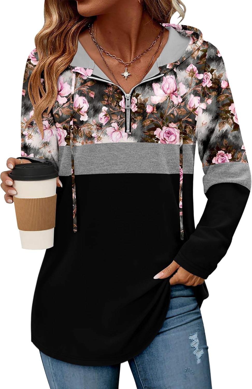 BETTE BOUTIK Womens Quarter Zip Tunic Hoodies for Comfort