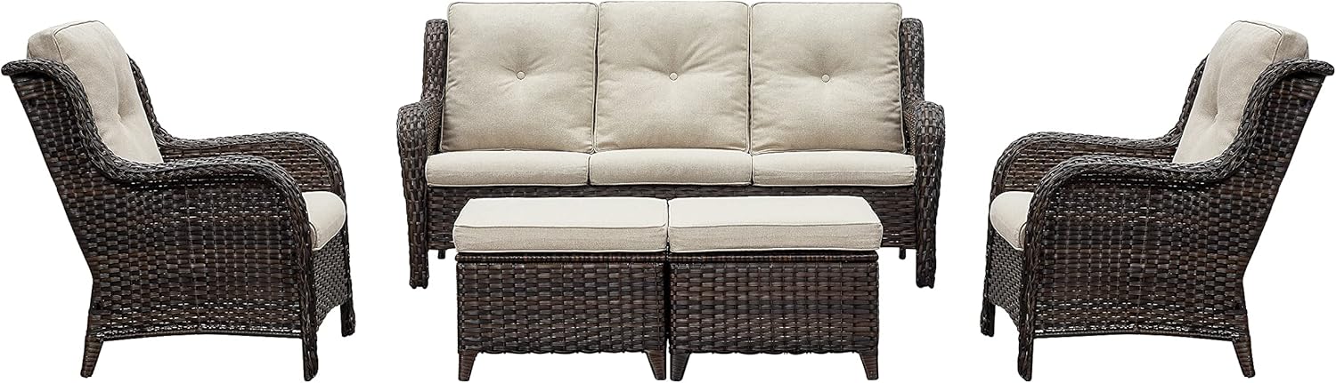 Rilyson Outdoor Furniture Set: 5-Piece Wicker Sectional Sofa