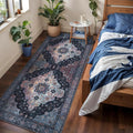 2x6 Washable Runner Rug in Distressed Navy Multi - Non Slip Hallway