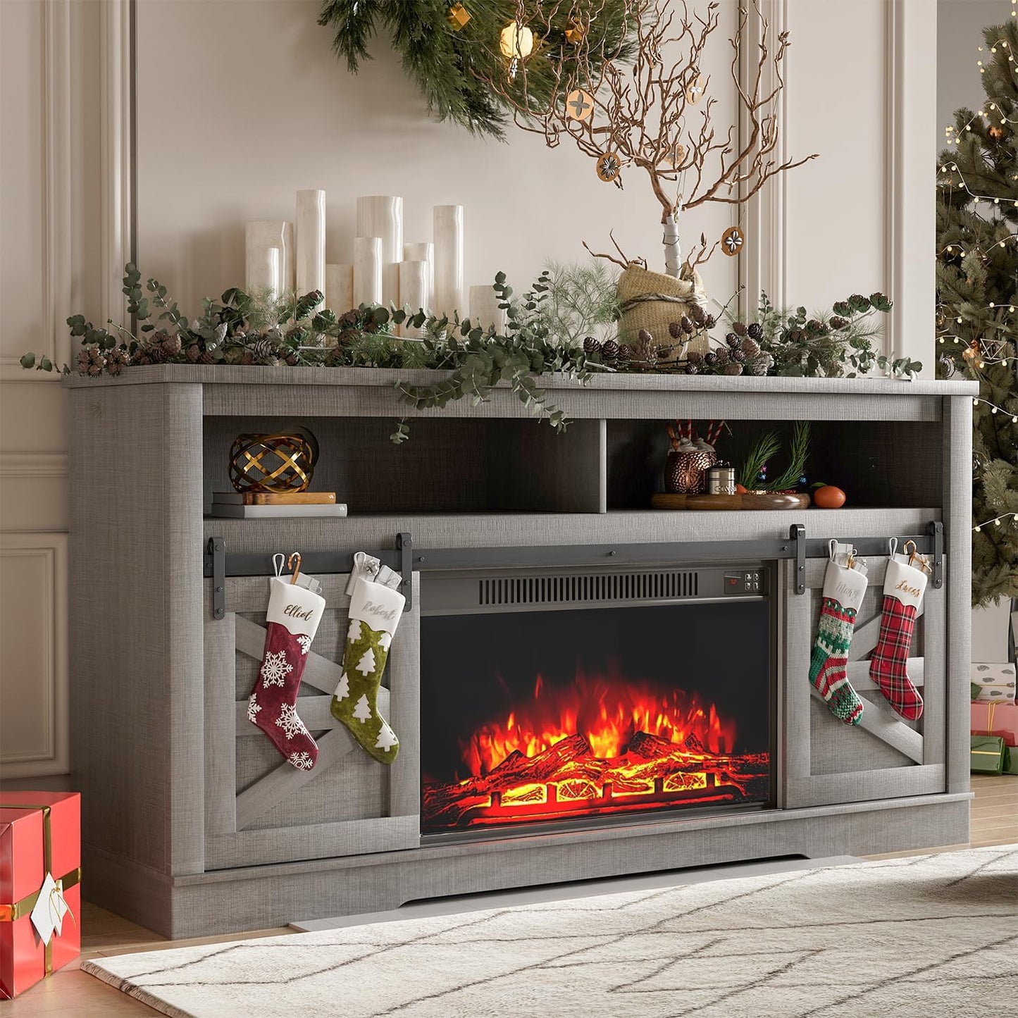 Farmhouse Fireplace TV Stand - Stylish Storage Solution