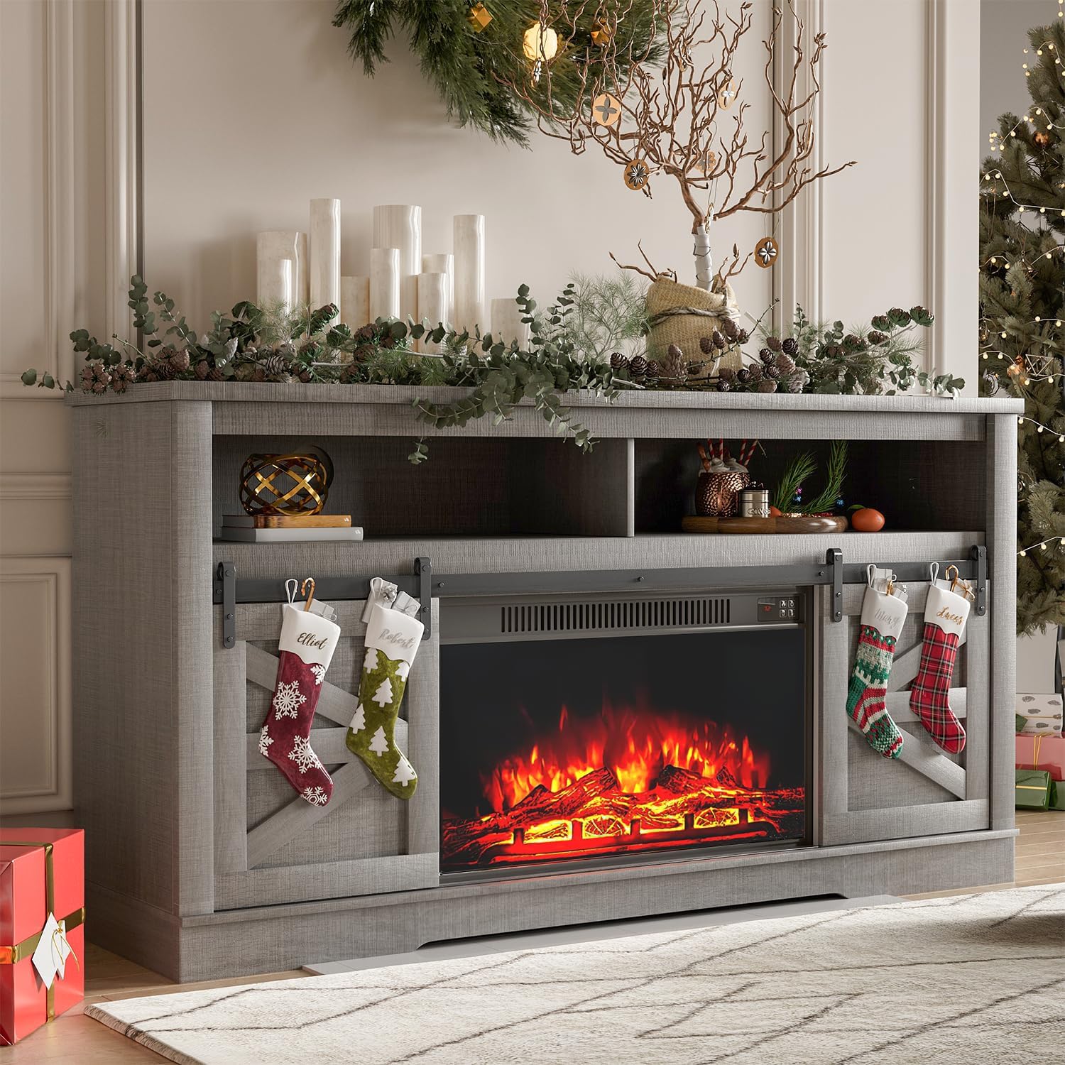 Farmhouse Fireplace TV Stand - Stylish Storage Solution