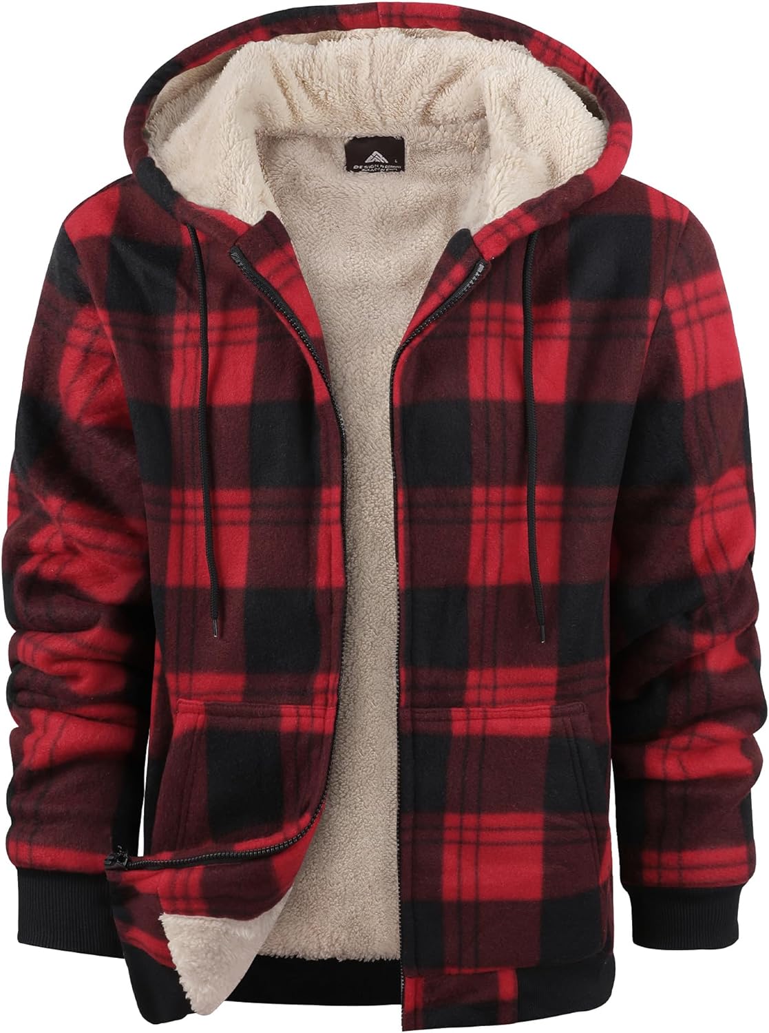 Mens Plaid Hoodies Winter Zip Up Fleece Jacket for Warmth