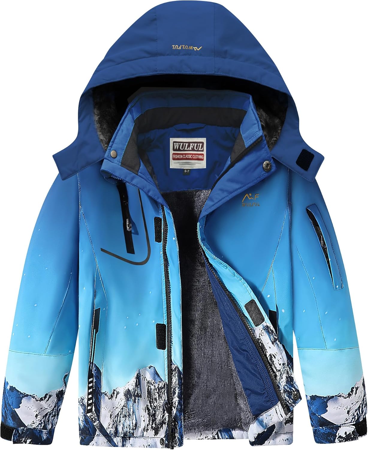 WULFUL Boy's Waterproof Ski Jacket for Winter Sports and Fun