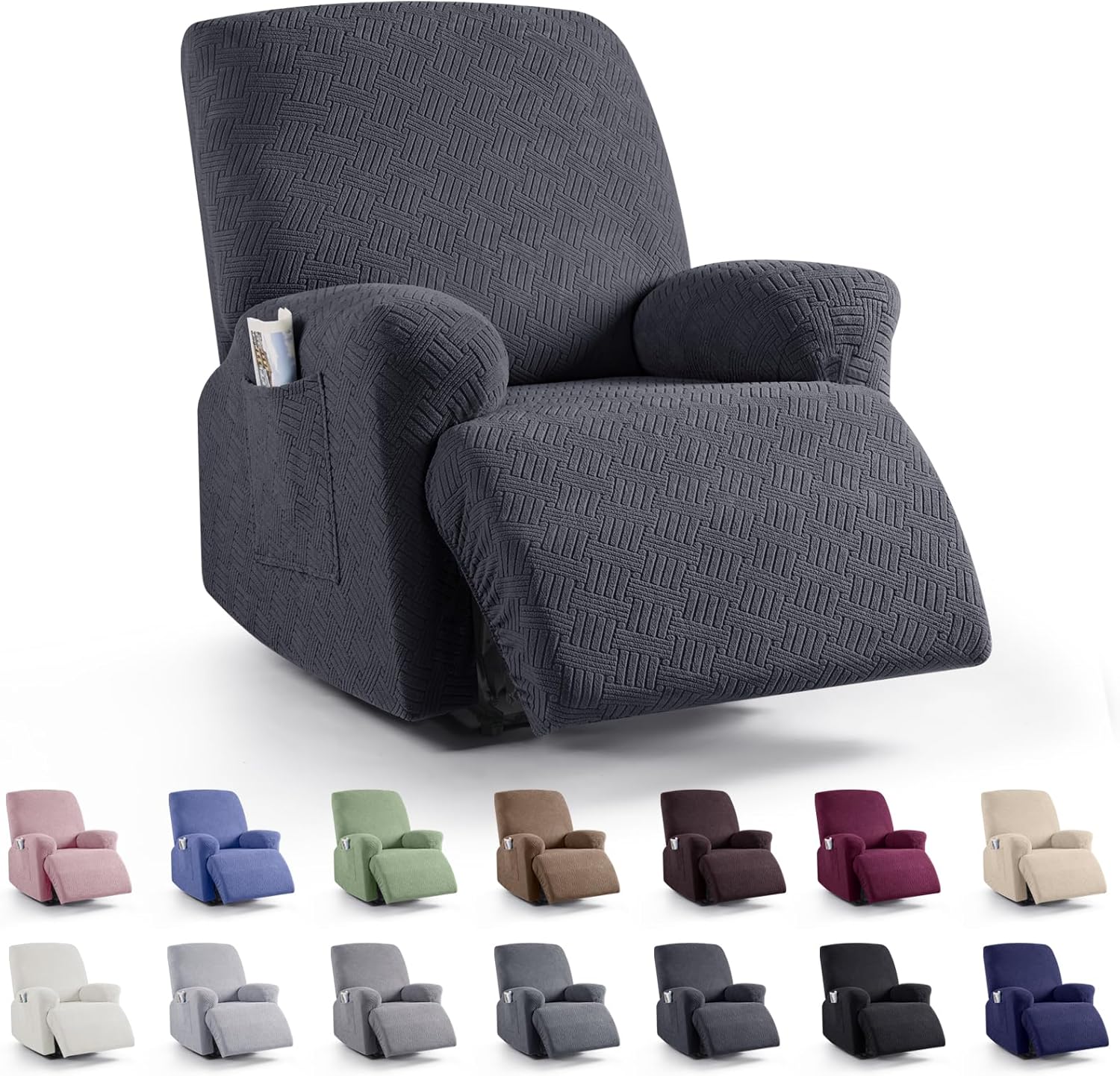 KinCam Recliner Covers for 1 Seater, Charcoal Gray Slipcovers