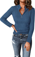 PRETTYGARDEN Fall Quarter Zip Pullover Sweater - Fitted Ribbed Knit on