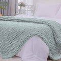 Chunky Knit Throw Blanket 51x63 in Misty Green - Hand Knitted Chenille