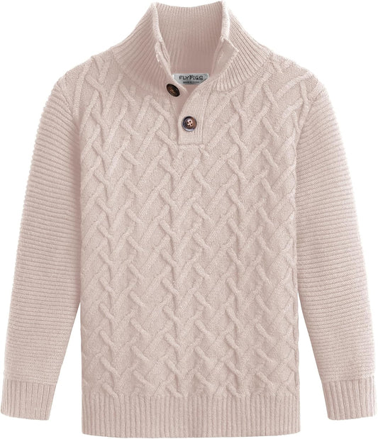 Boys Turtleneck Sweater Long Sleeve Cable Knit Pullover Warm Tops