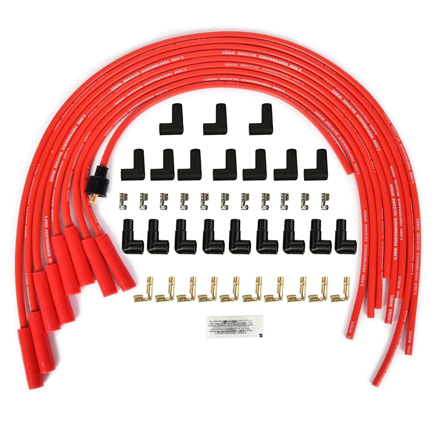 Universal Spark Plug Wire Set 8.5mm with Red Silicone Jacket