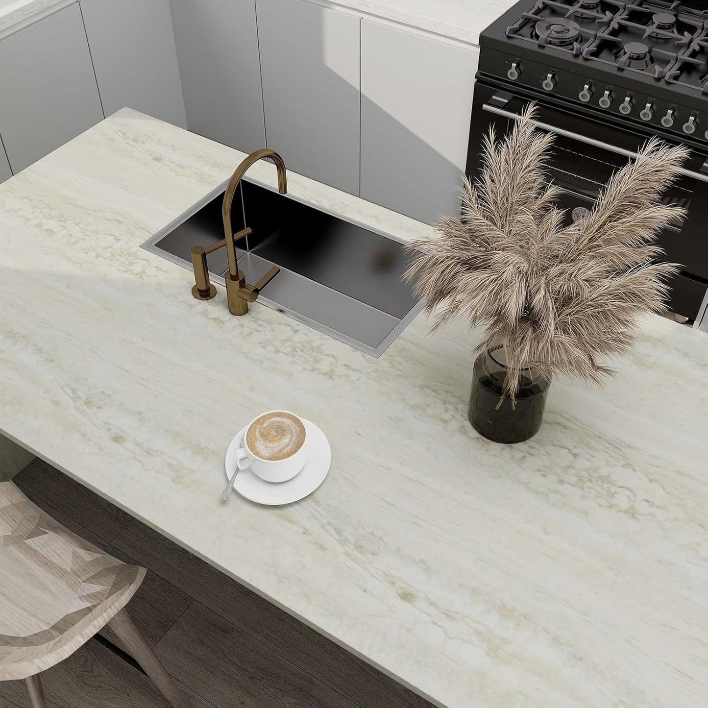 Marble Contact Paper for Countertops Cover - Beige Travertine