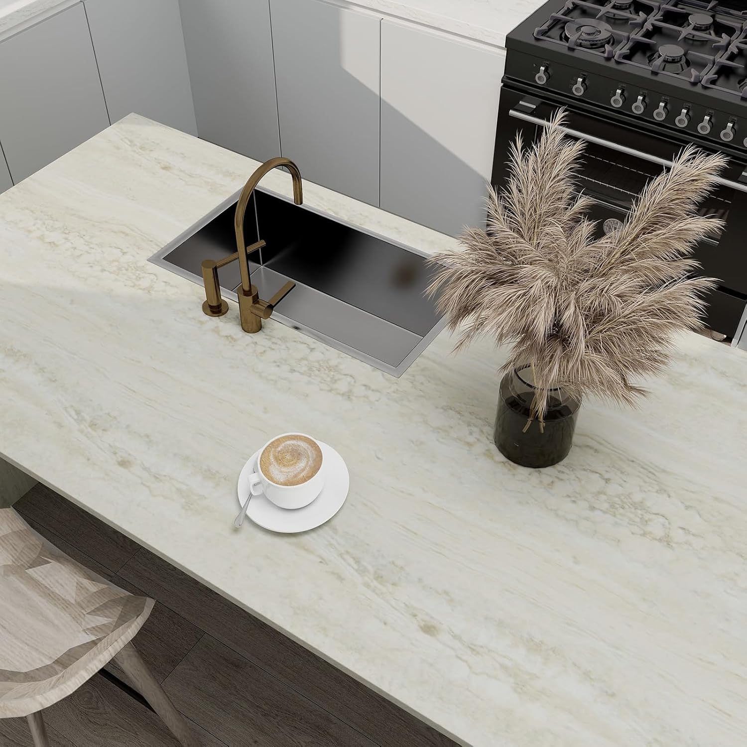 Marble Contact Paper for Countertops Cover - Beige Travertine