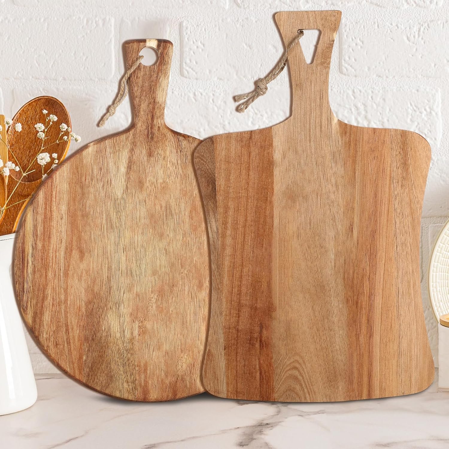 Hsei 2 Pcs Acacia Wood Cutting Board Set for Kitchen Use