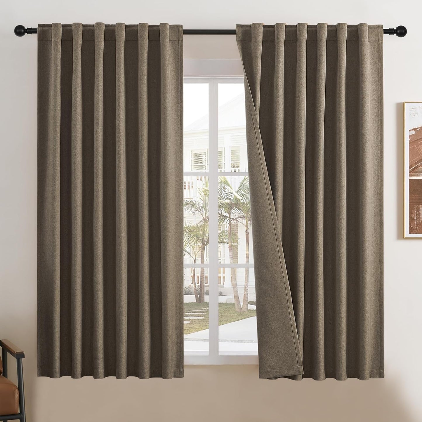 DUALIFE Brown Curtains 63 Inch Long Set for Room Darkening