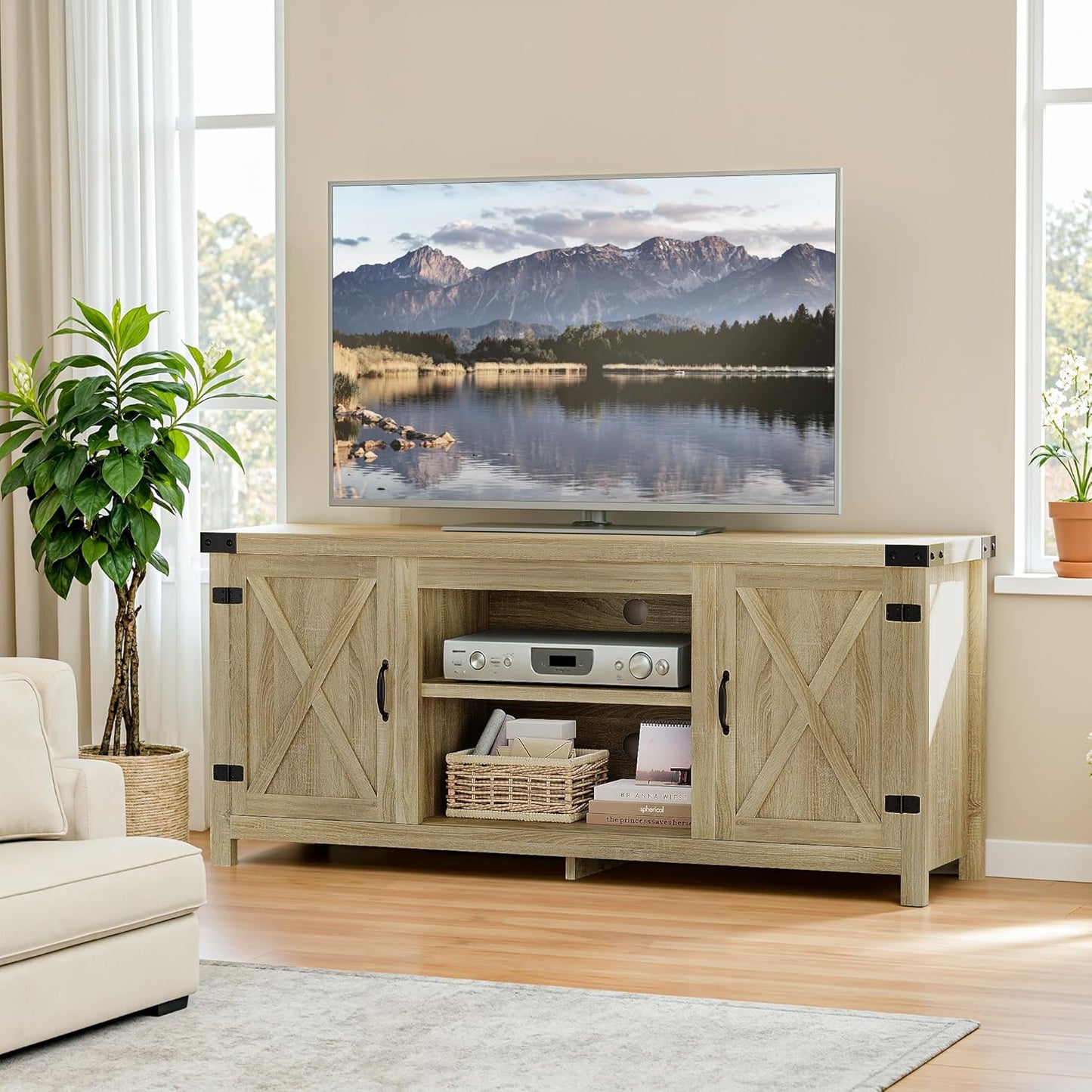 YESHOMY Modern Farmhouse TV Stand for 65+ Inch TVs