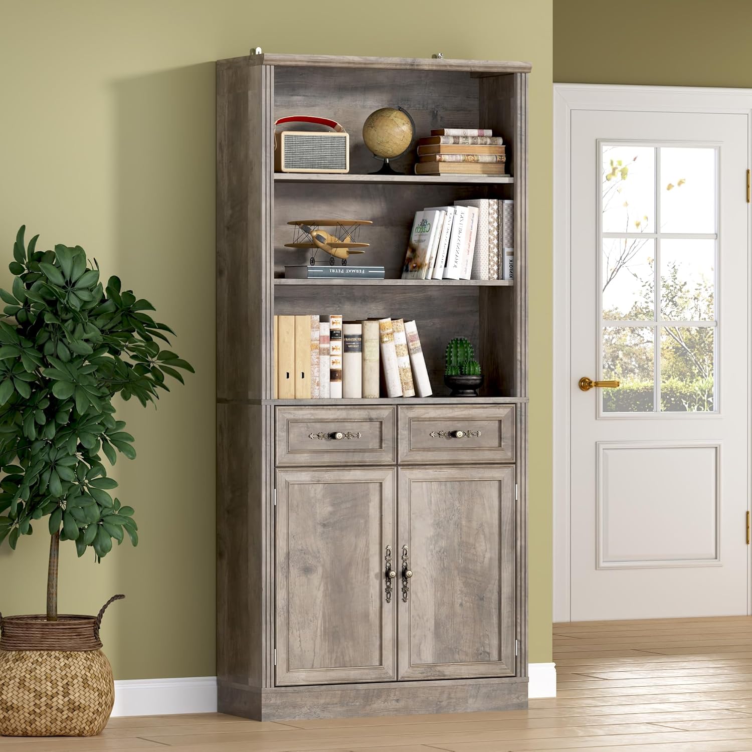71.4 Tall Bookshelf with Drawers & Cabinet for Home Office