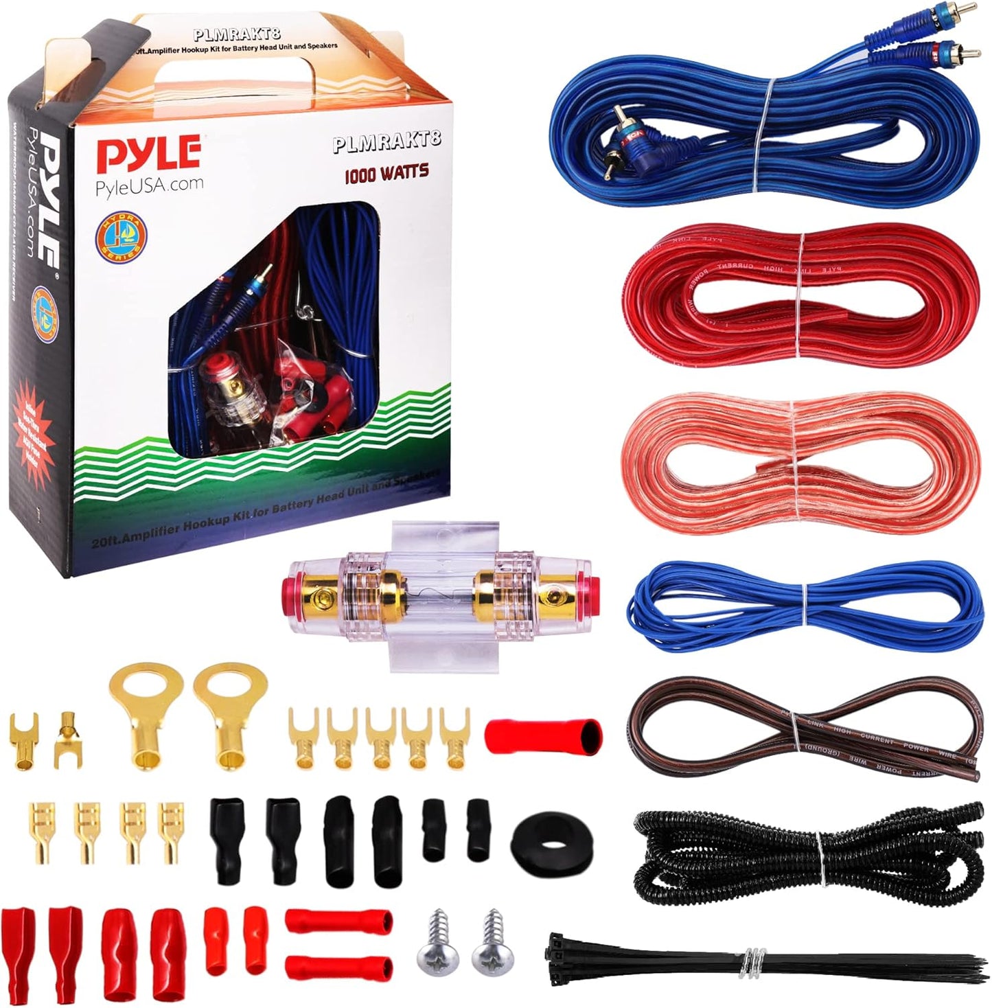 Pyle 8 Gauge Car Audio Wiring Kit for 1000W Amplifier Setup